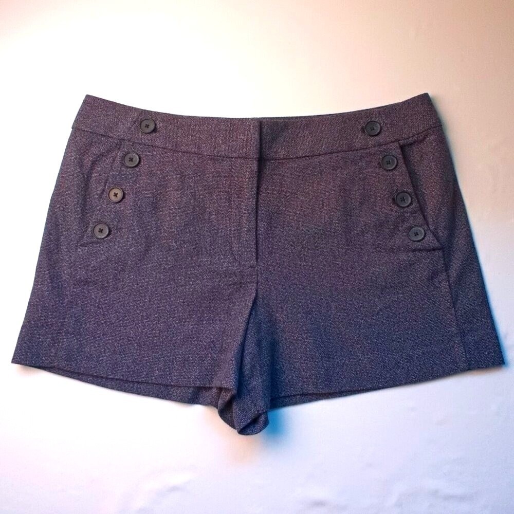 LOFT Women Riviera Sailor Button Textured Cotton Shorts Size 12 Navy Blue Summer